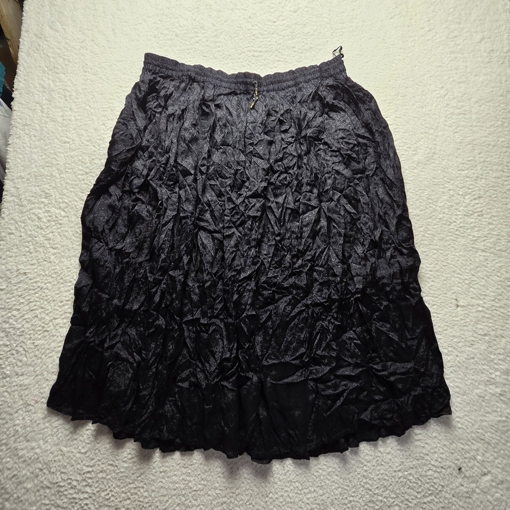 Vintage Midnight Rave Skirt Womens Plus 22 Black Solid Peasant Long Rayon Beaded